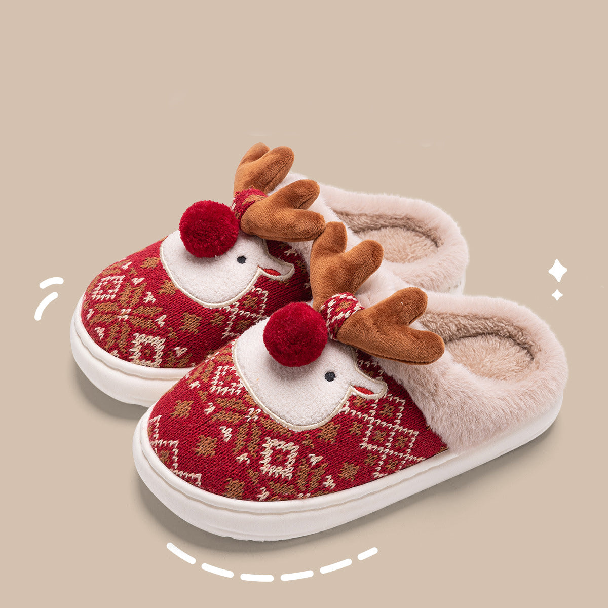 Cute Christmas Elk Plush Slippers Winter Ins Fashion Non-Slip Floor Bedroom Home Slippers for Women Fuzzy House Shoes